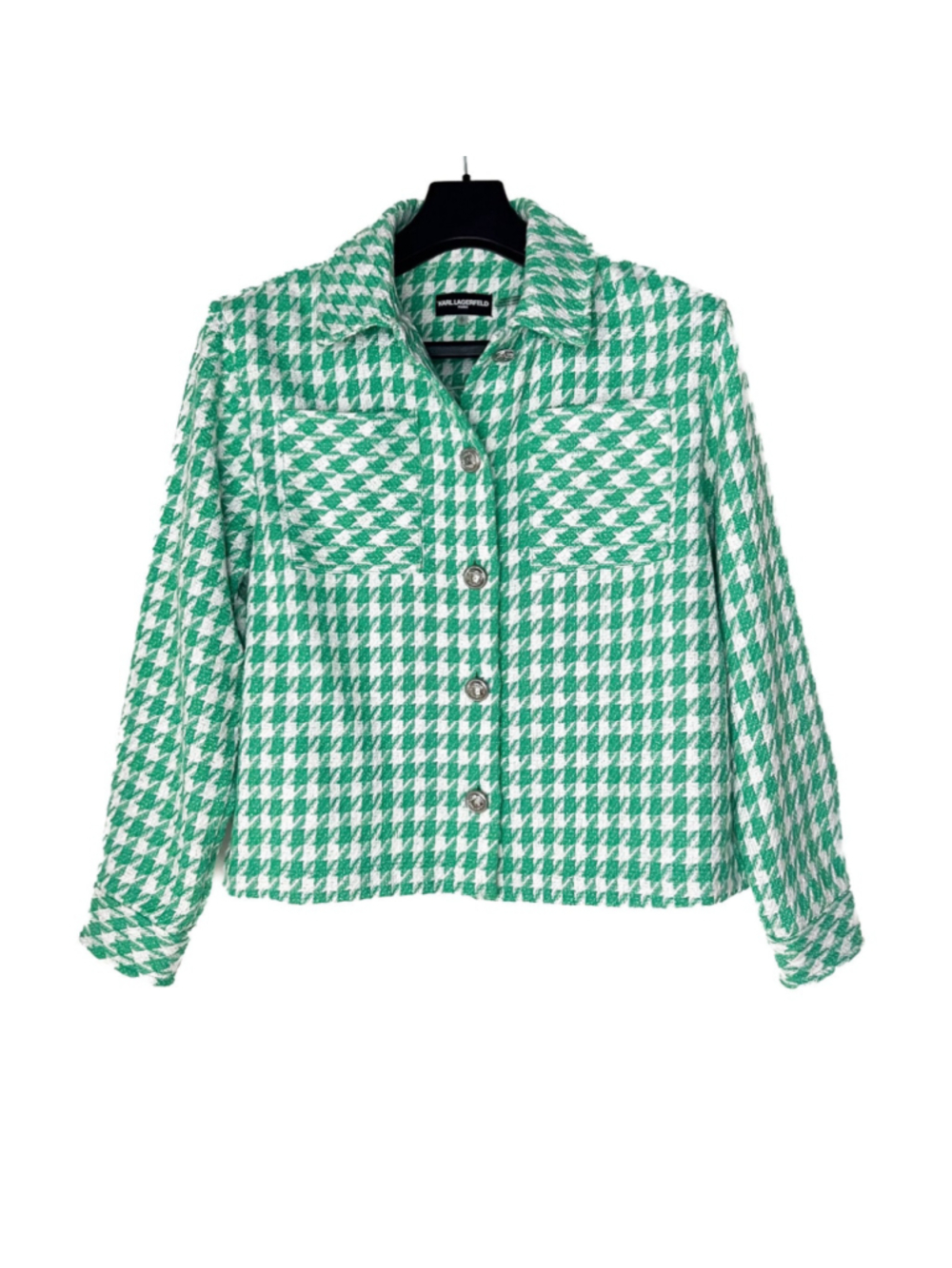 Karl Lagerfeld Paris Houndstooth Tweed Button Down Blazer Jacket Sz S Classic